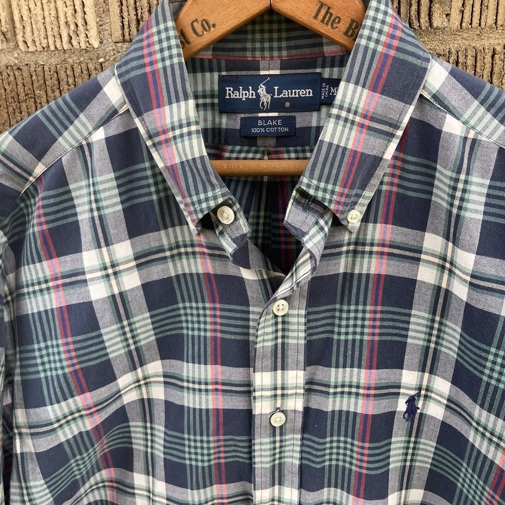 Ralph Lauren Mens Medium Tartan Plaid Long Sleeve Button Blake Pastel Highlights